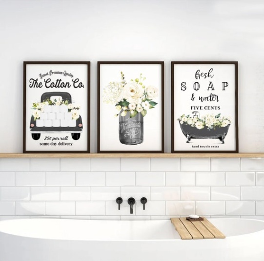 Backdate 4 Set Of  Black Cotton Co Truck Bathroom Wall Art Prints, Framed