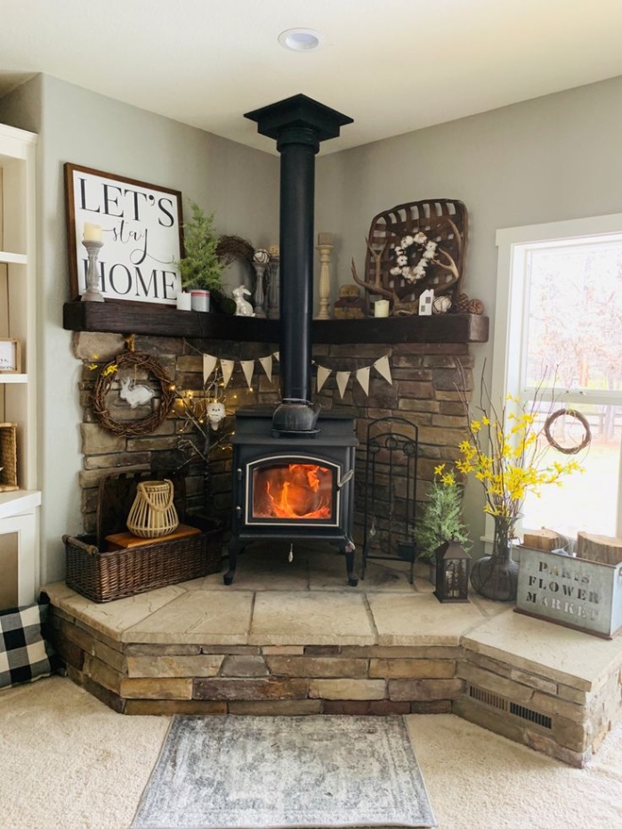 Niche Utama 1 Corner Wood Stove Mantel Decor