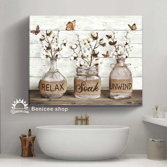 Niche Utama 1 Farmhouse Bathroom Wall Art Relax Soak Unwind, Flower Jars