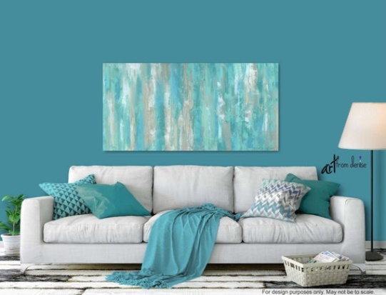 Niche Utama 2 Large Wall Art, Teal Home Decor, Canvas Art Print, Abstract