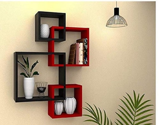 Niche Utama 2 Modern Intersecting Wall Shelf/ Home Wall Decor Set Of  Red And