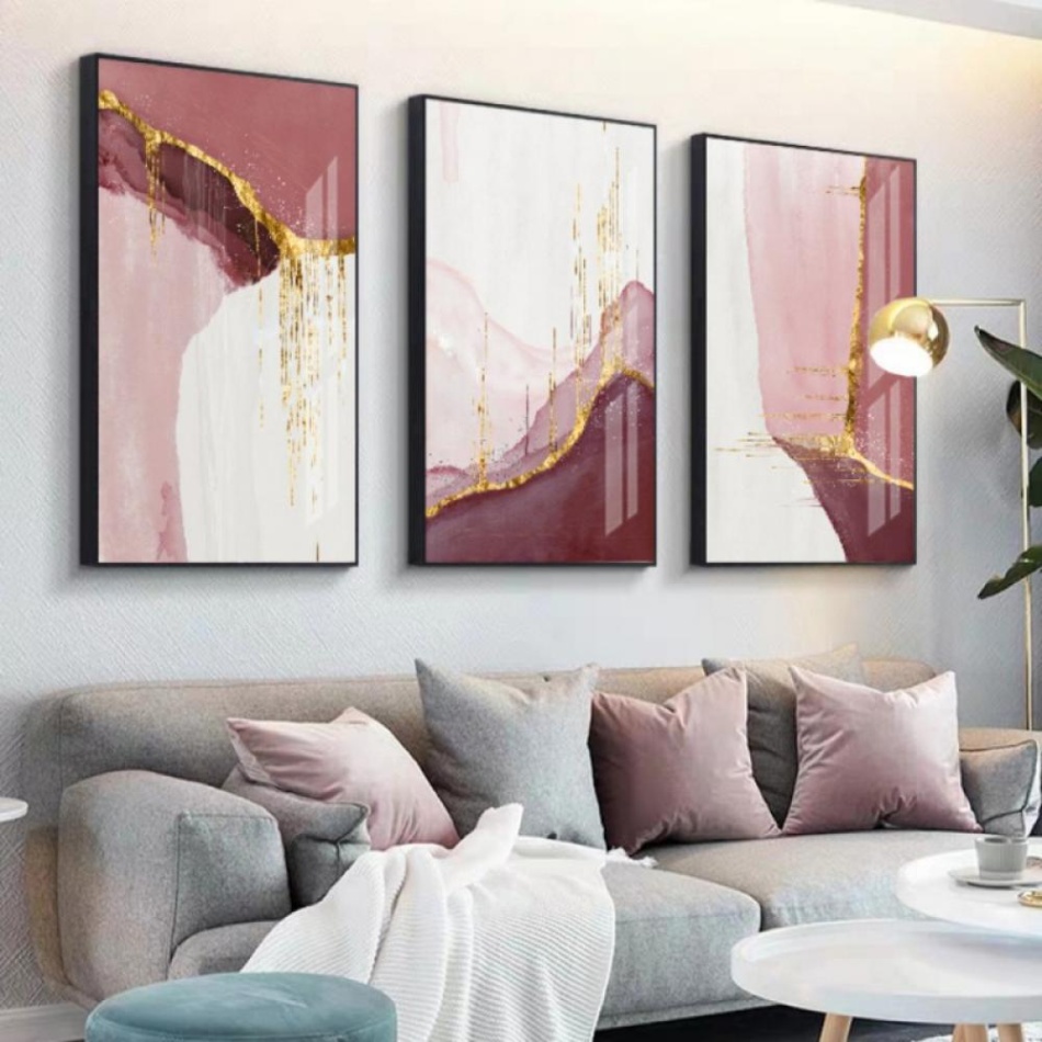 Niche Utama 2 PCS Wall Painting Wall Art Decor  Decorative Painting Pink Gold Ink  Painting For Home Living Room Bedroom Restaurant Study Aisle Decor,  Cm*cm