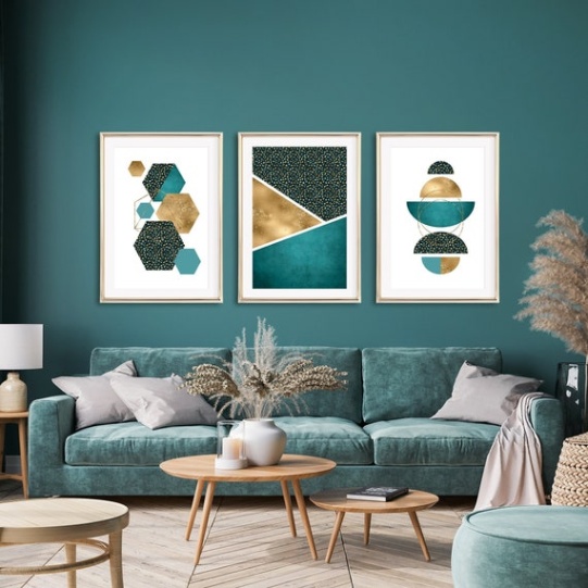 Niche Utama 2 Set Of  Teal And Gold Wall Art, Teal And Gold Wall Art, Teal Wall