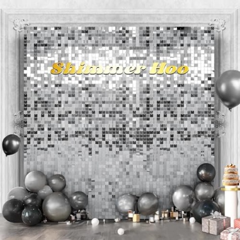 Niche Utama 2 Shimmer Wall Backdrop Panels Square Sequin Shimmer Backdrop, Wall Decor For  Birthday, Anniversary Wedding Engagement Decoration (Silver, Ft X Ft)