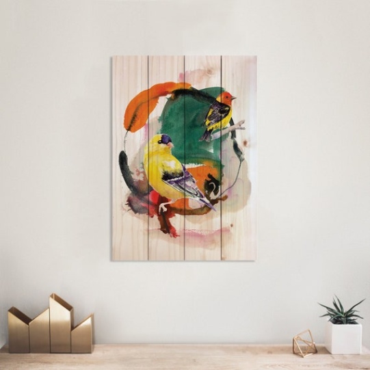 Niche Utama 2 Yellow Bird Print On Wood, Indoor & Outdoor Wall Decor, Office Art